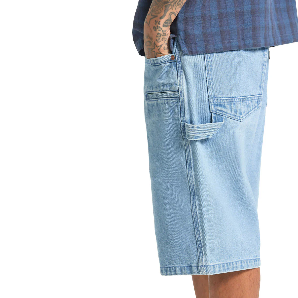Brixton Builders Carpenter Baggy Shorts - Washed Blue Denim - Image 5