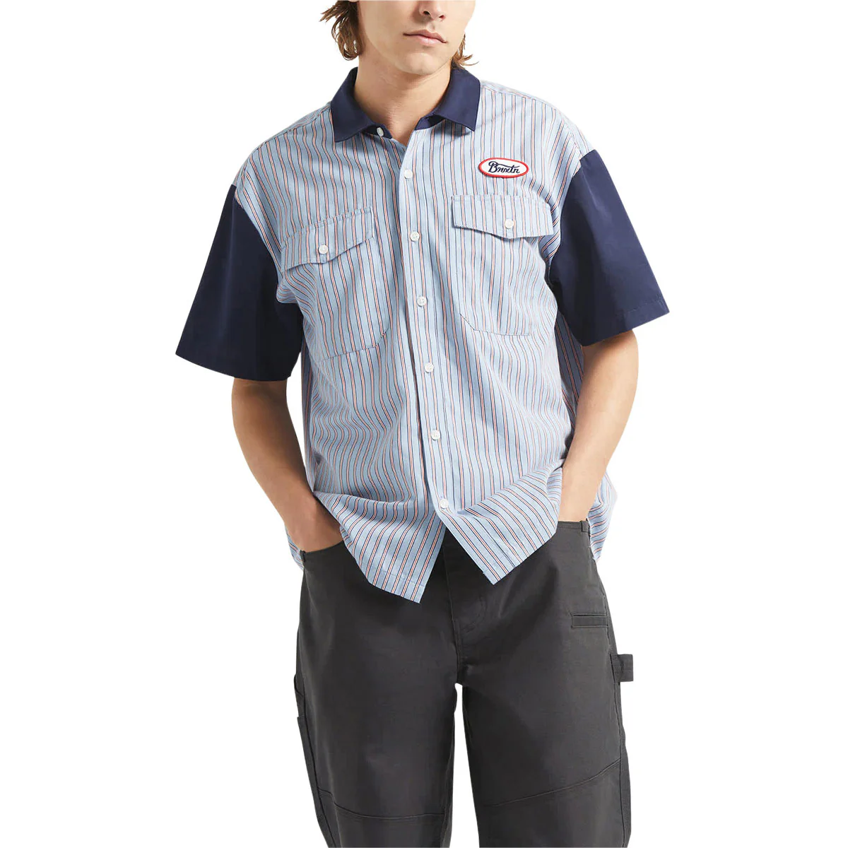Brixton Builders Olson Shirt - Blue Aura Stripe