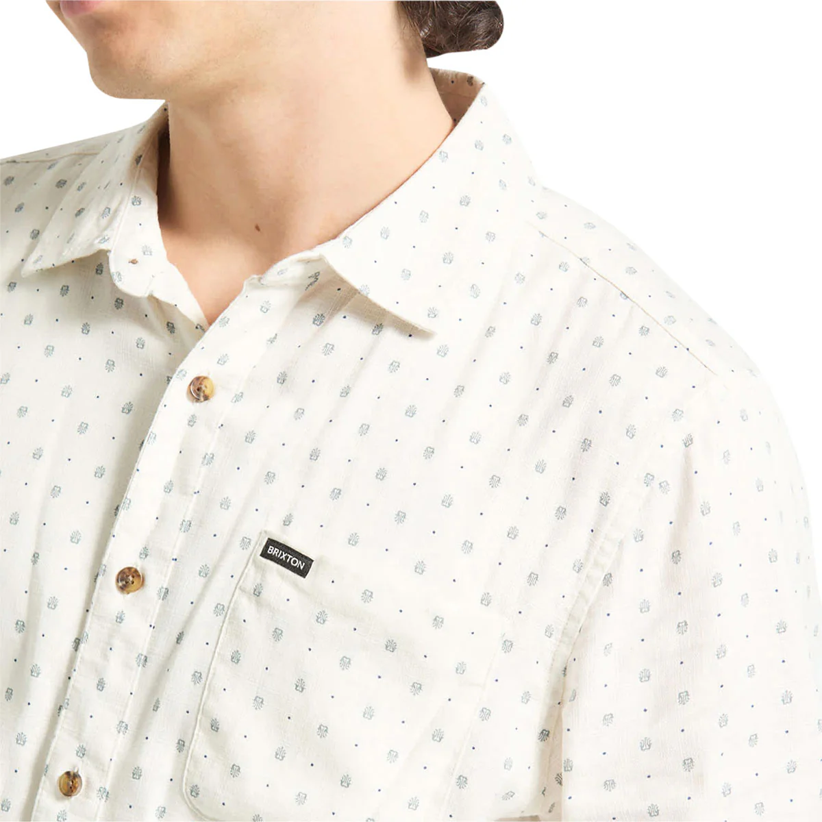 Brixton Charter Slub Shirt - Off White Micro Geo - Image 3