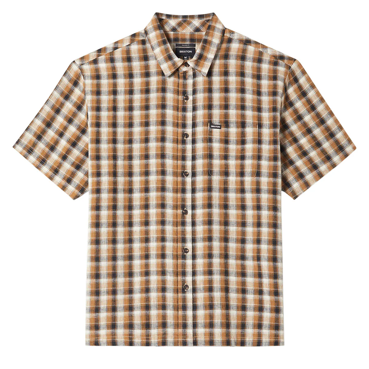 Brixton Cru Linen Blend Plaid Shirt - Black/Tobacco Plaid