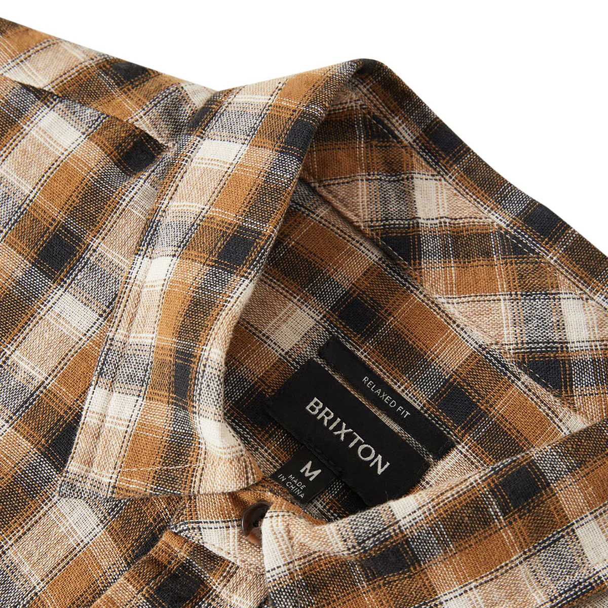 Brixton Cru Linen Blend Plaid Shirt - Black/Tobacco Plaid - Image 6