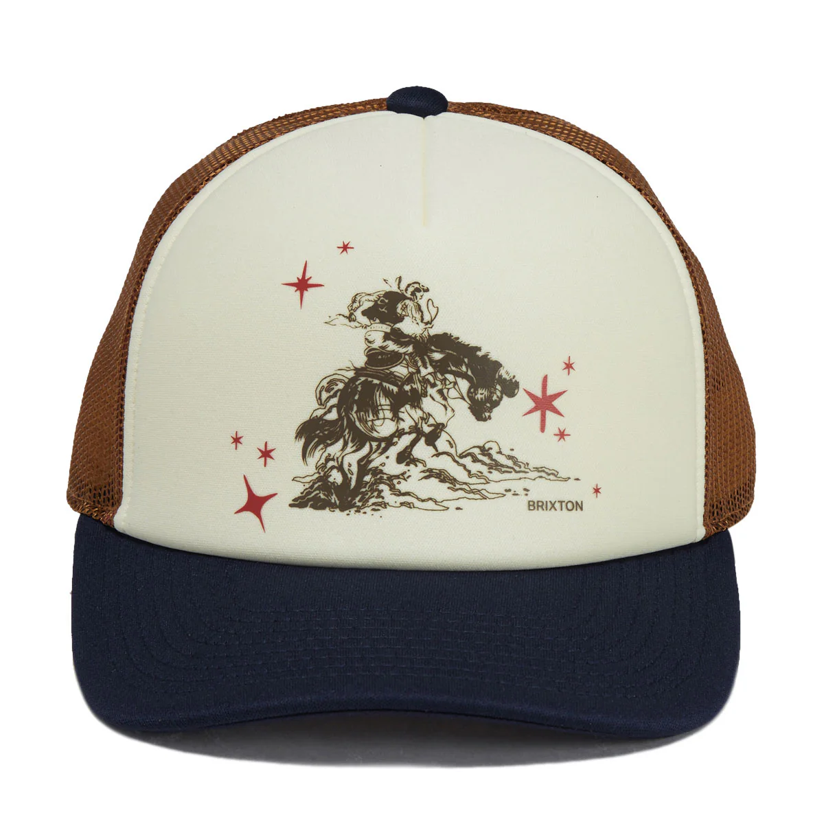 Brixton Mid Century Ranch Trucker Hat - Off White/Washed Navy/Caramel - Image 3