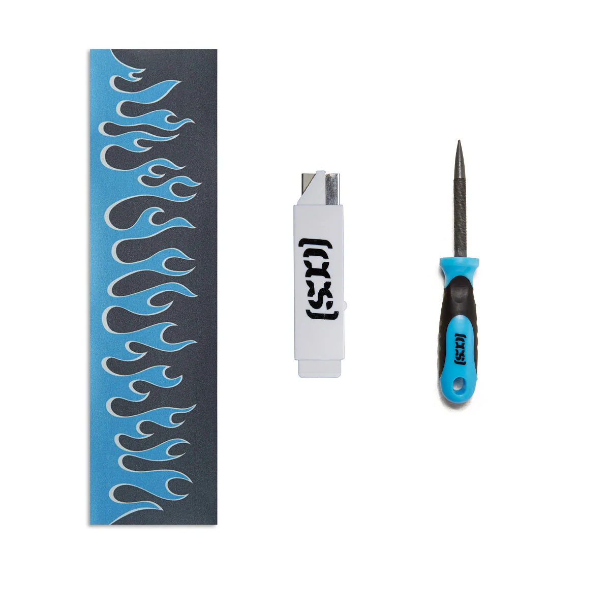 CCS All In One Grip Tape Skate Bundle - Flames Black/Blue