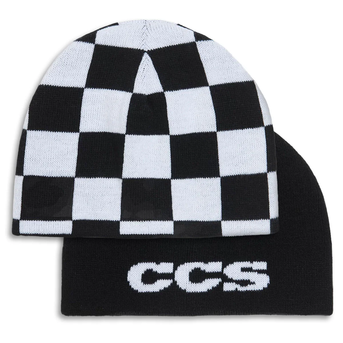 CCS Reversible Checkerboard Skully Beanie - Black/White