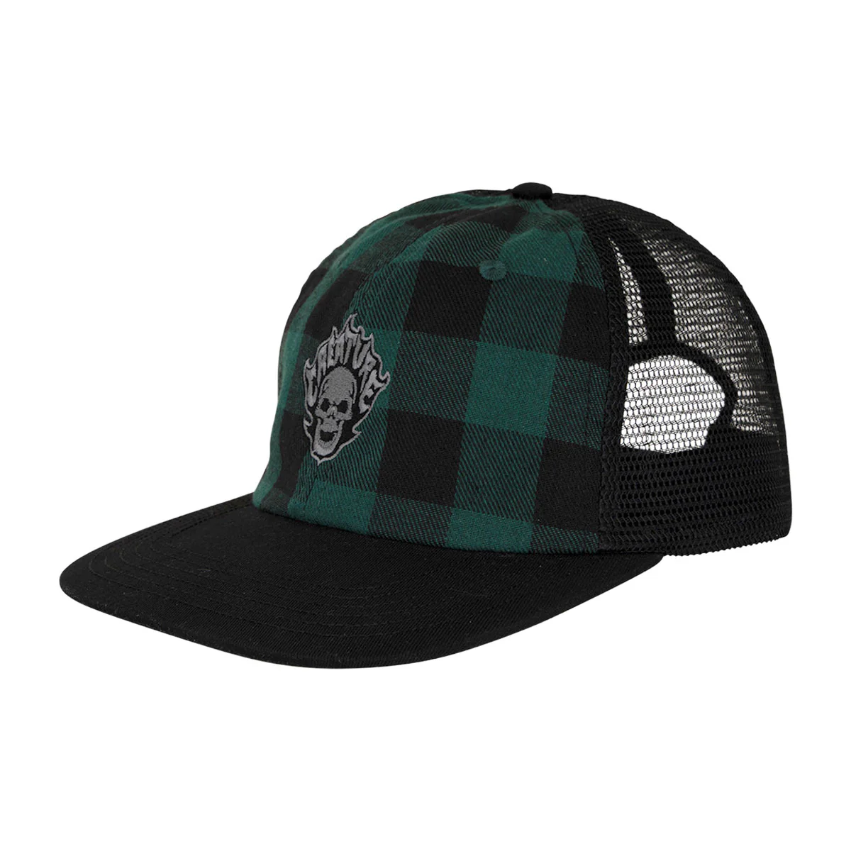 Creature Bonehead Flame Wash Mesh Trucker Hat - Green Flannel