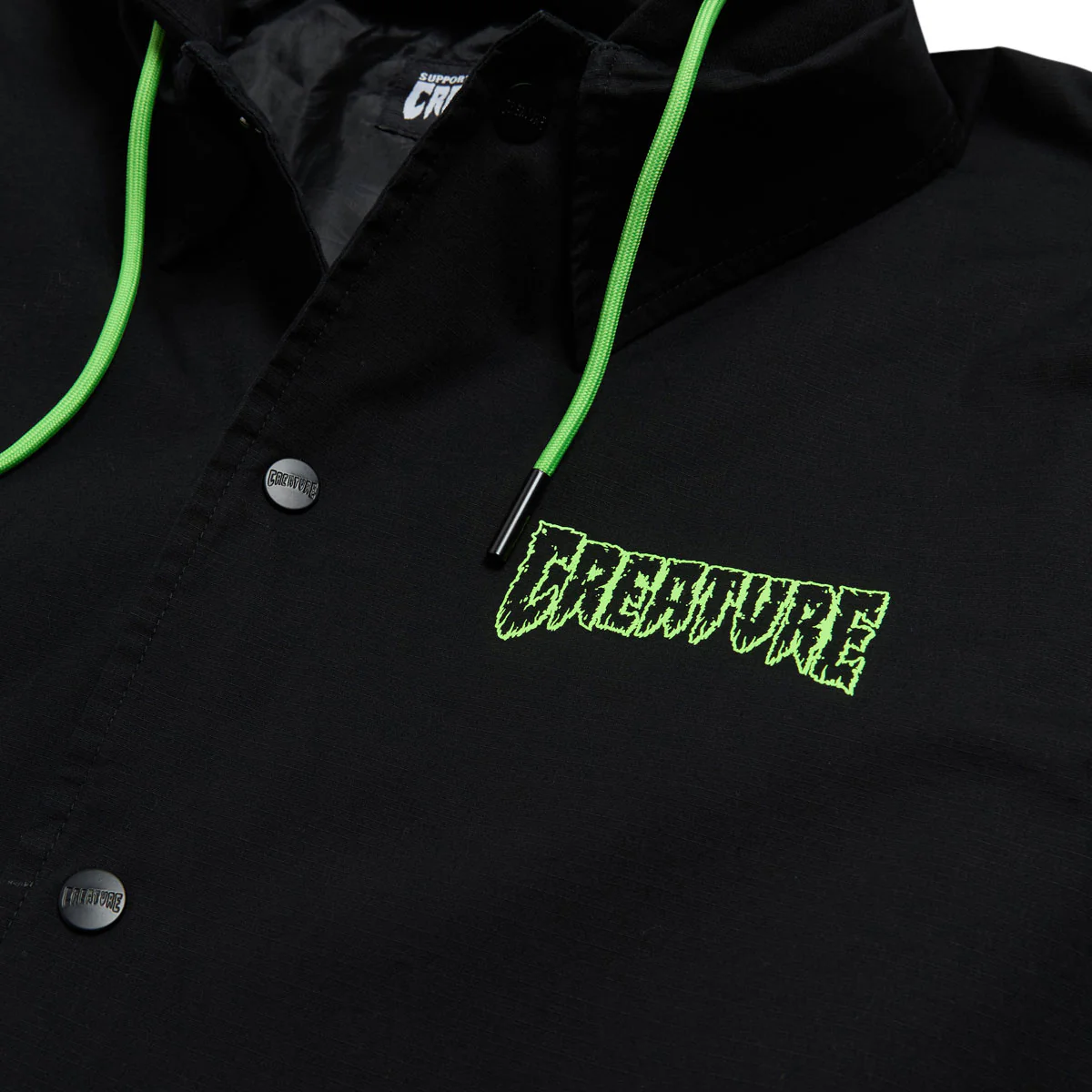 Creature Gravette Cut And Tie Hooded Windbreaker Jacket - Black - Image 4
