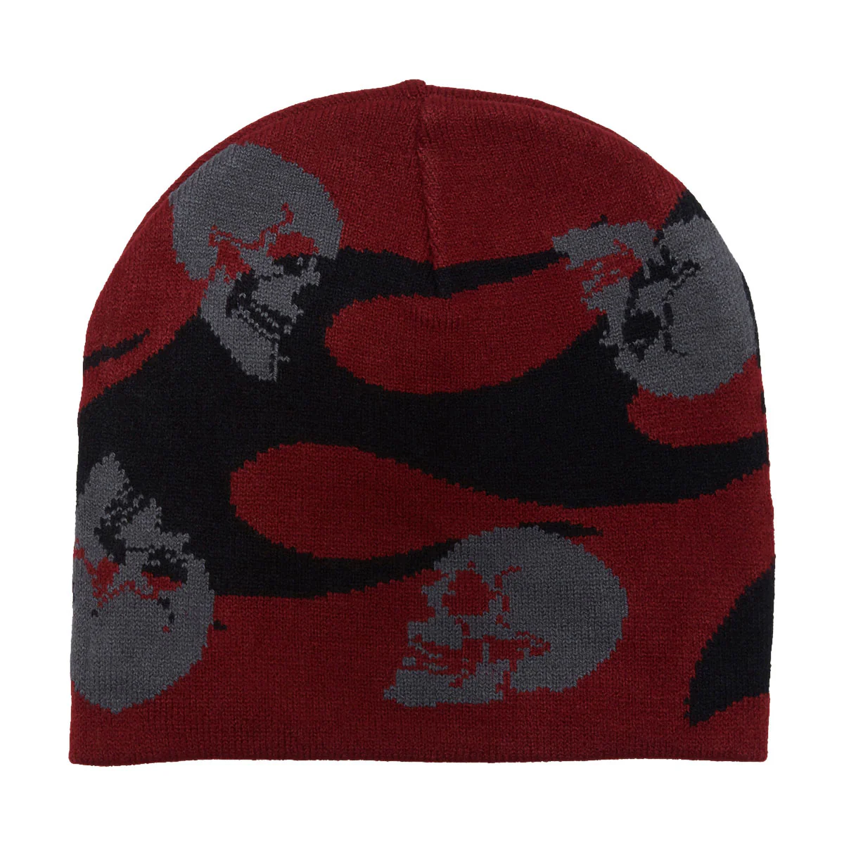 Creature Spiral Skull Skully Beanie - Maroon/Black - Image 2