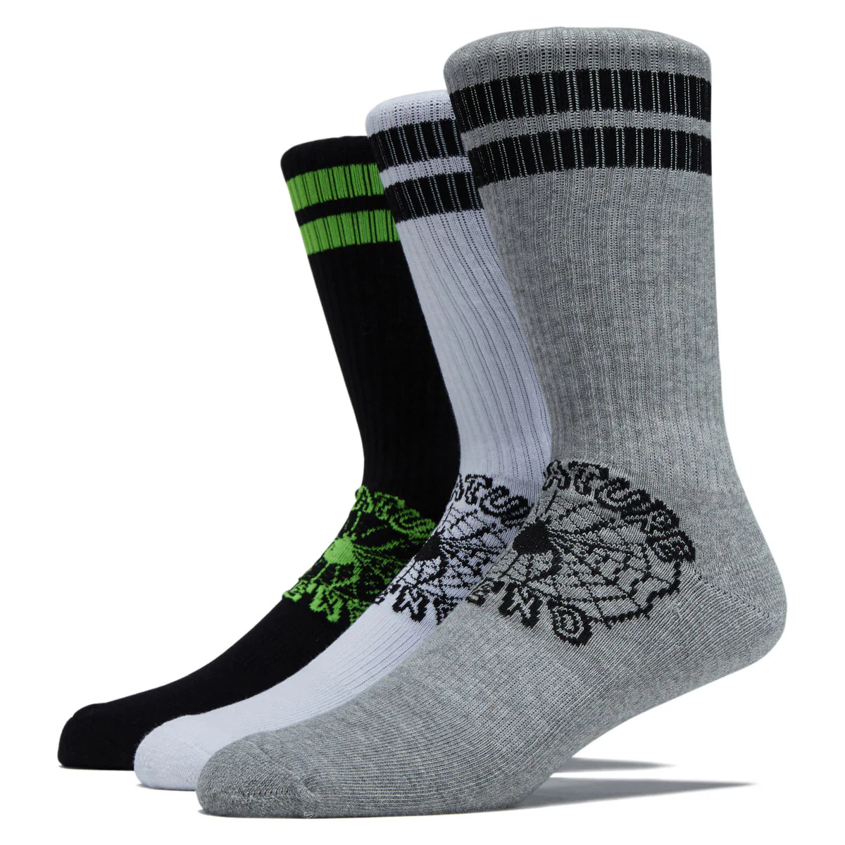 Creature Web Crew 3-Pack Of Crew Socks - Black/White/Grey Heather