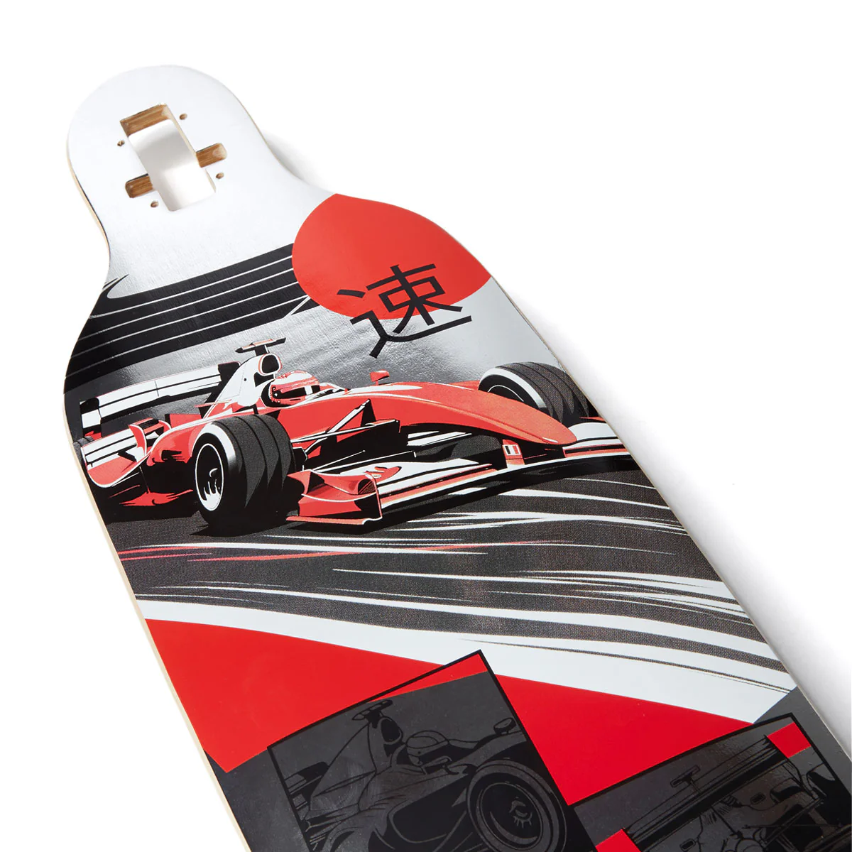 Daddies Race Car Foil Drop Thru Longboard Deck - Silver Foil/Red - Image 3