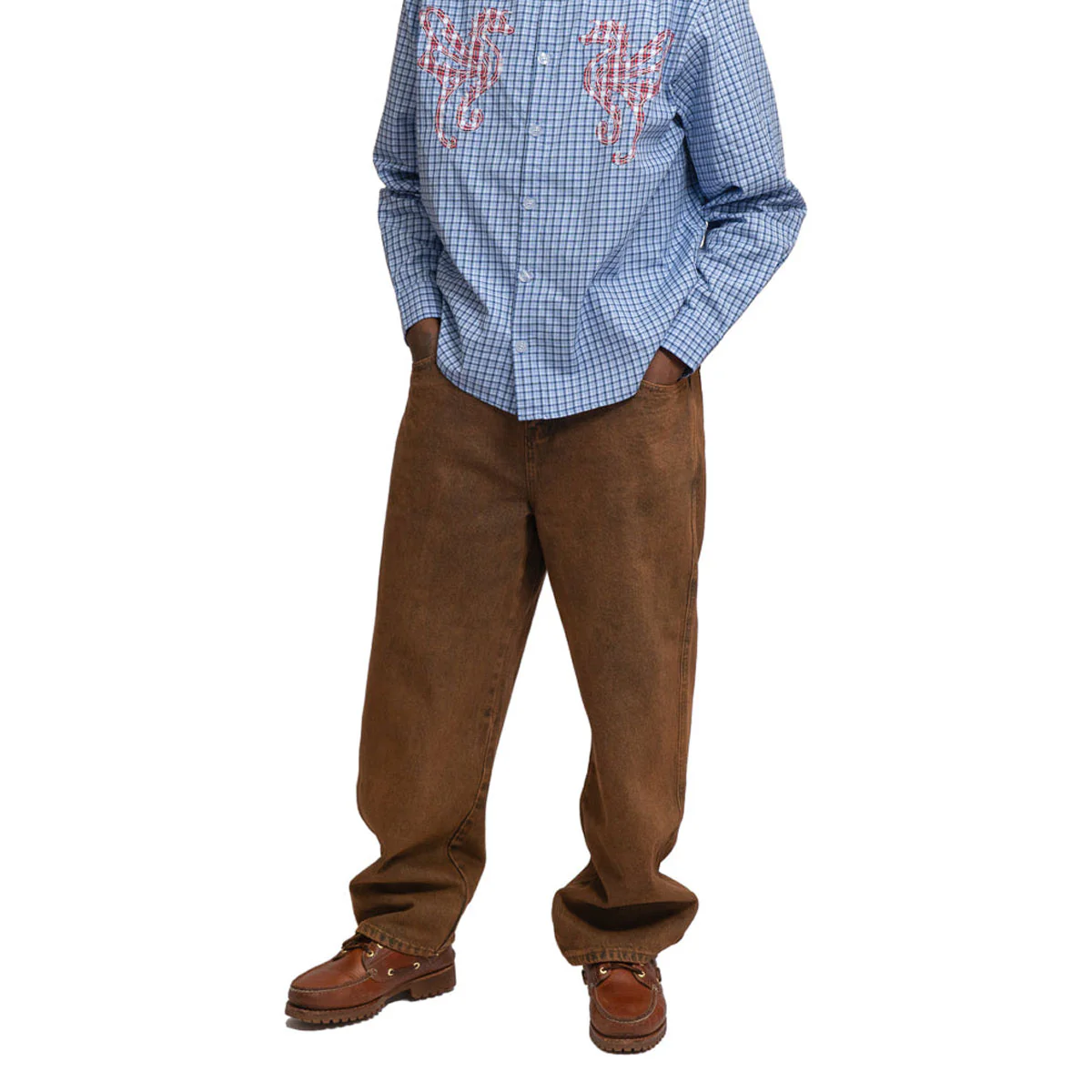 Hoddle Primary Logo Shirt - Gingham Blue - Image 3