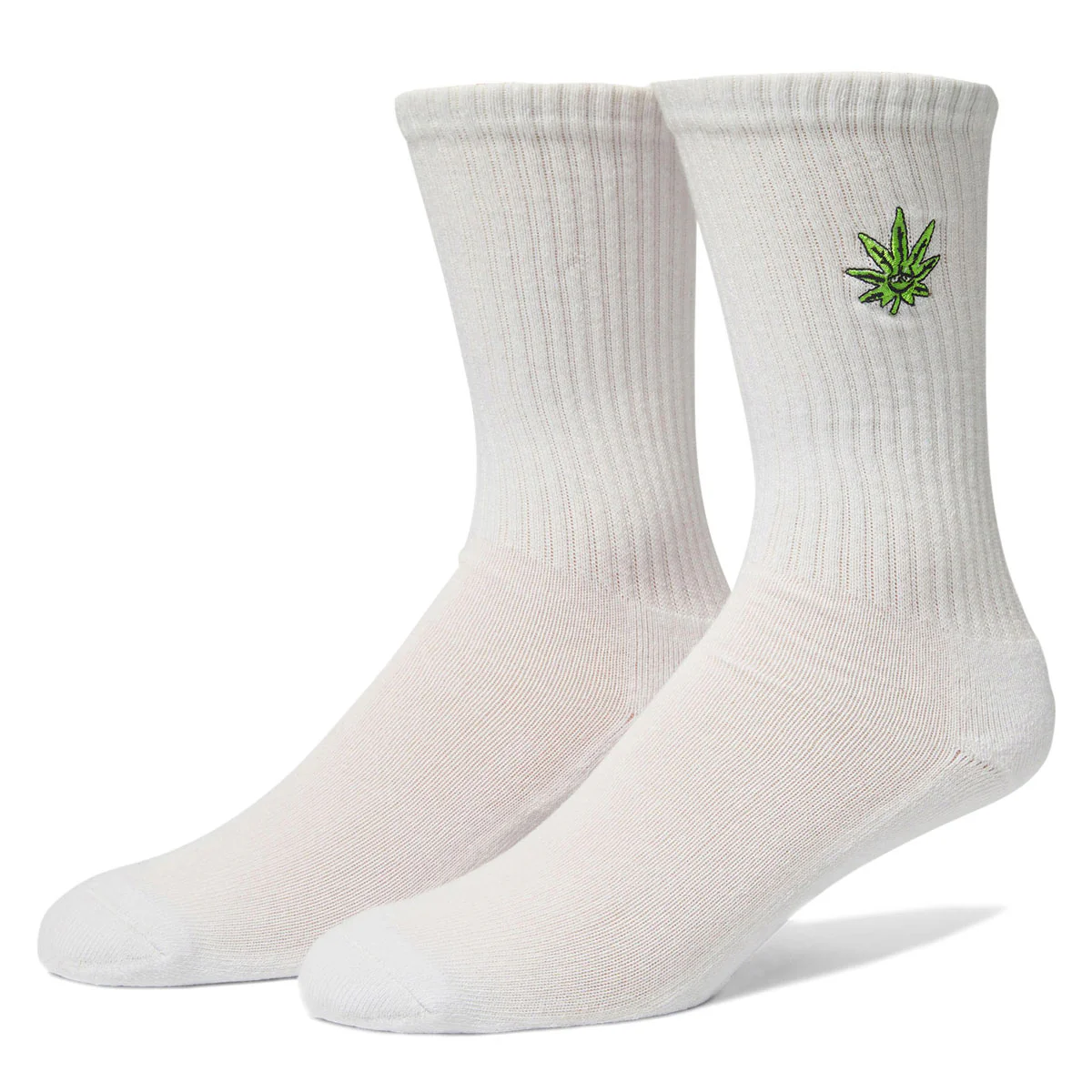 HUF Green Buddy Embroidered Socks - White