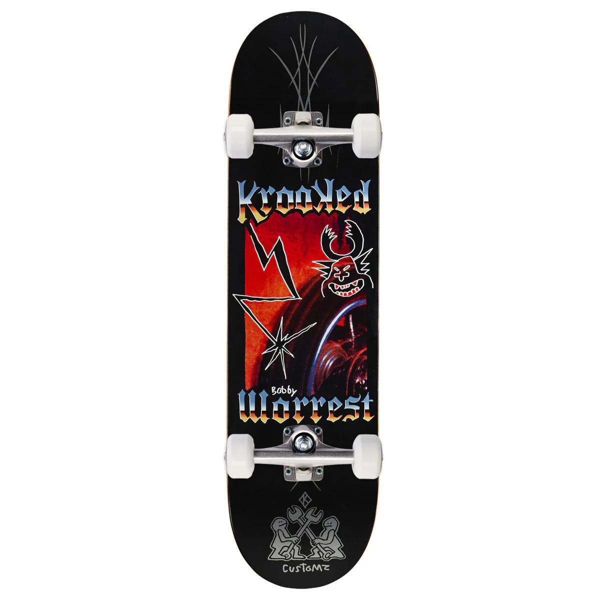 Krooked Worrest Chrome Zone Twin Tail Skateboard Complete - Black - 8.30"