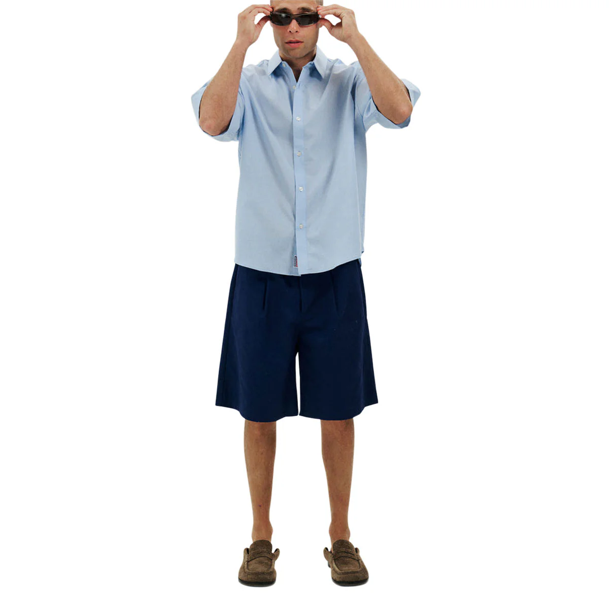 Metalwood Micro Grid Oversized Button Up Shirt - Sky - Image 4