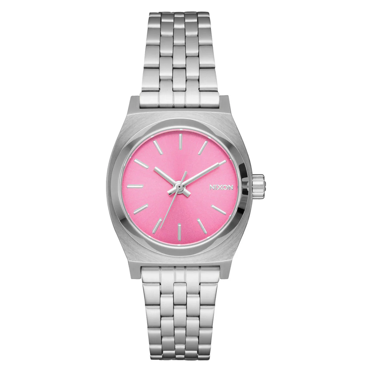 Nixon Small Time Teller Watch - Silver/Pink