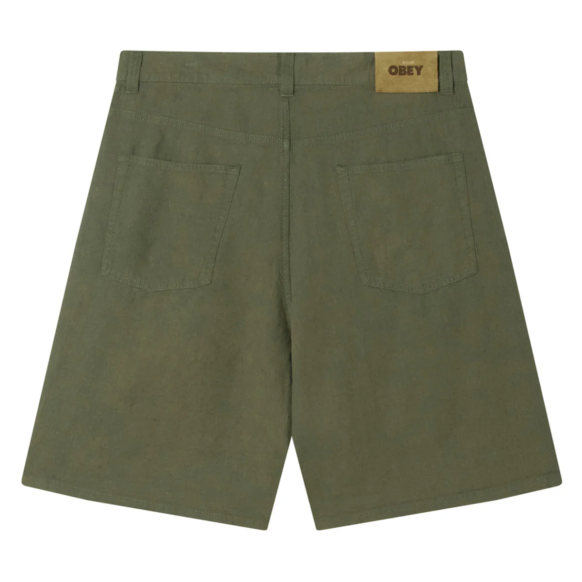 Obey Baggy Linen Devin Shorts - Smokey Olive - Image 2