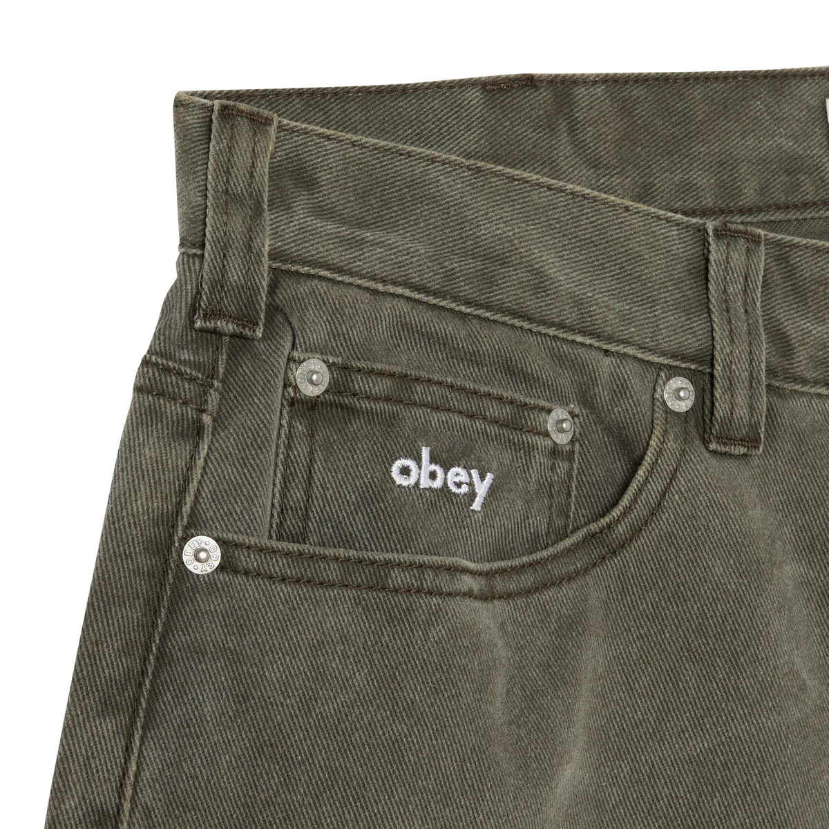 Obey Bigwig Baggy Denim Shorts - Black Olive Wrinkle Wash - Image 3