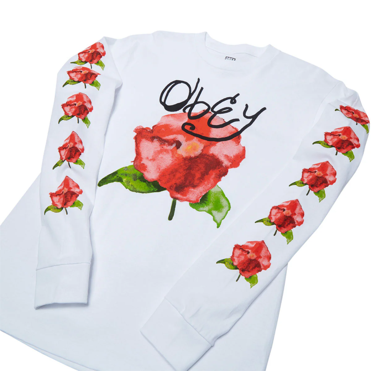 Obey Watercolor Poppy Long Sleeve T-Shirt - White - Image 2