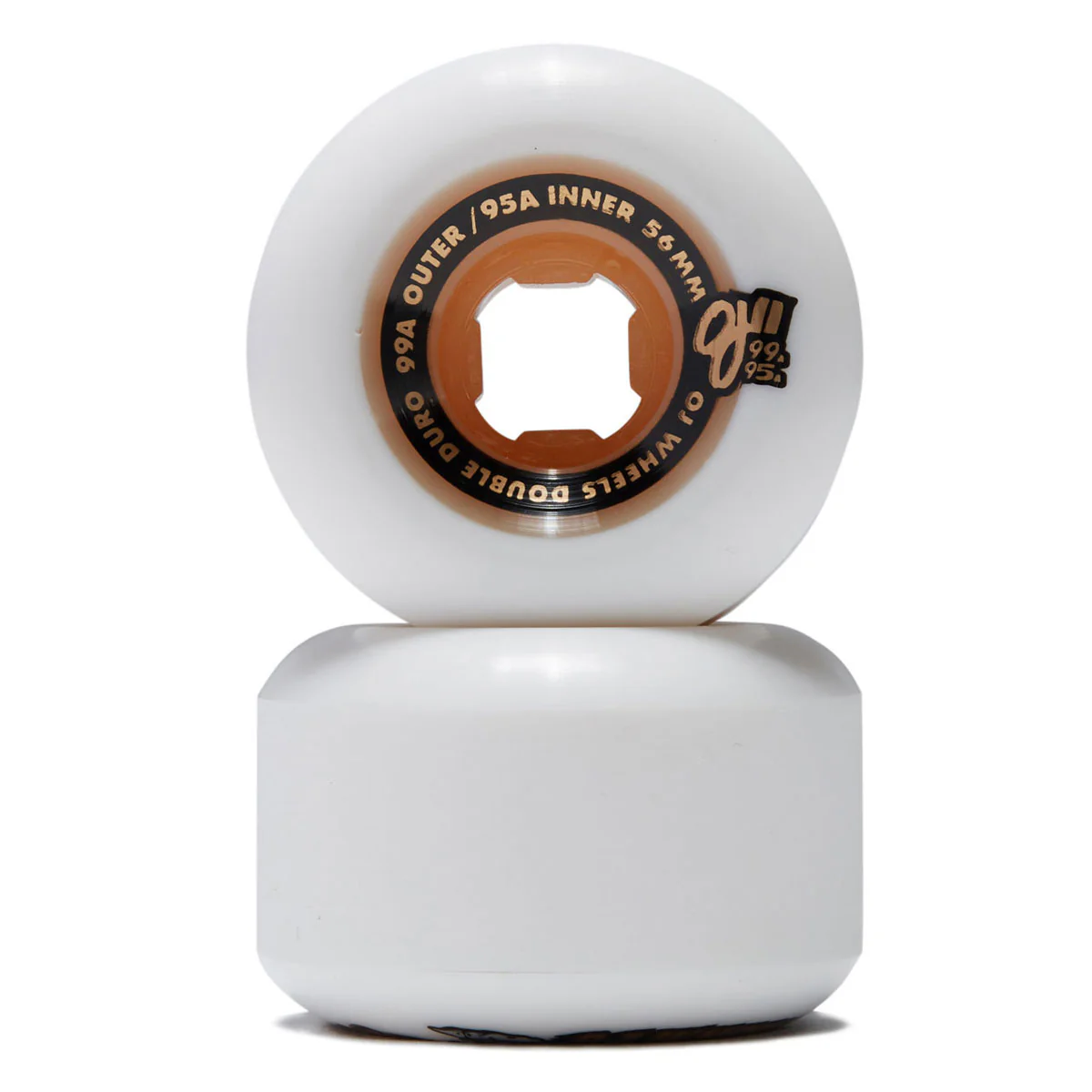 OJ Double Duro Chubbies 99a/95a Skateboard Wheels - White - 56mm - Image 2