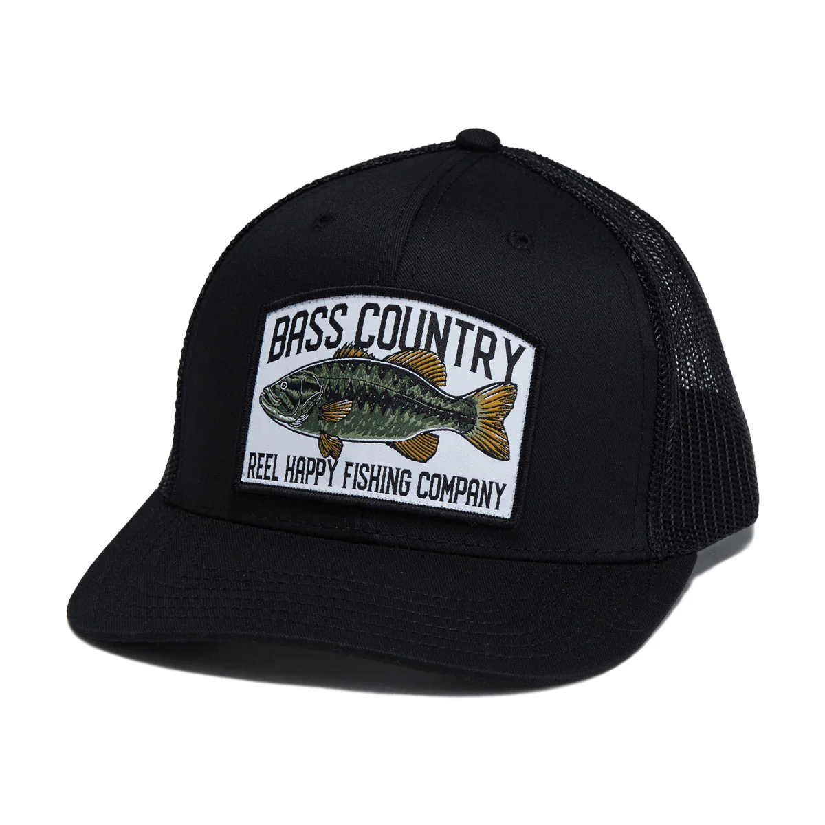 Reel Happy Bass Country Trucker Hat - Black