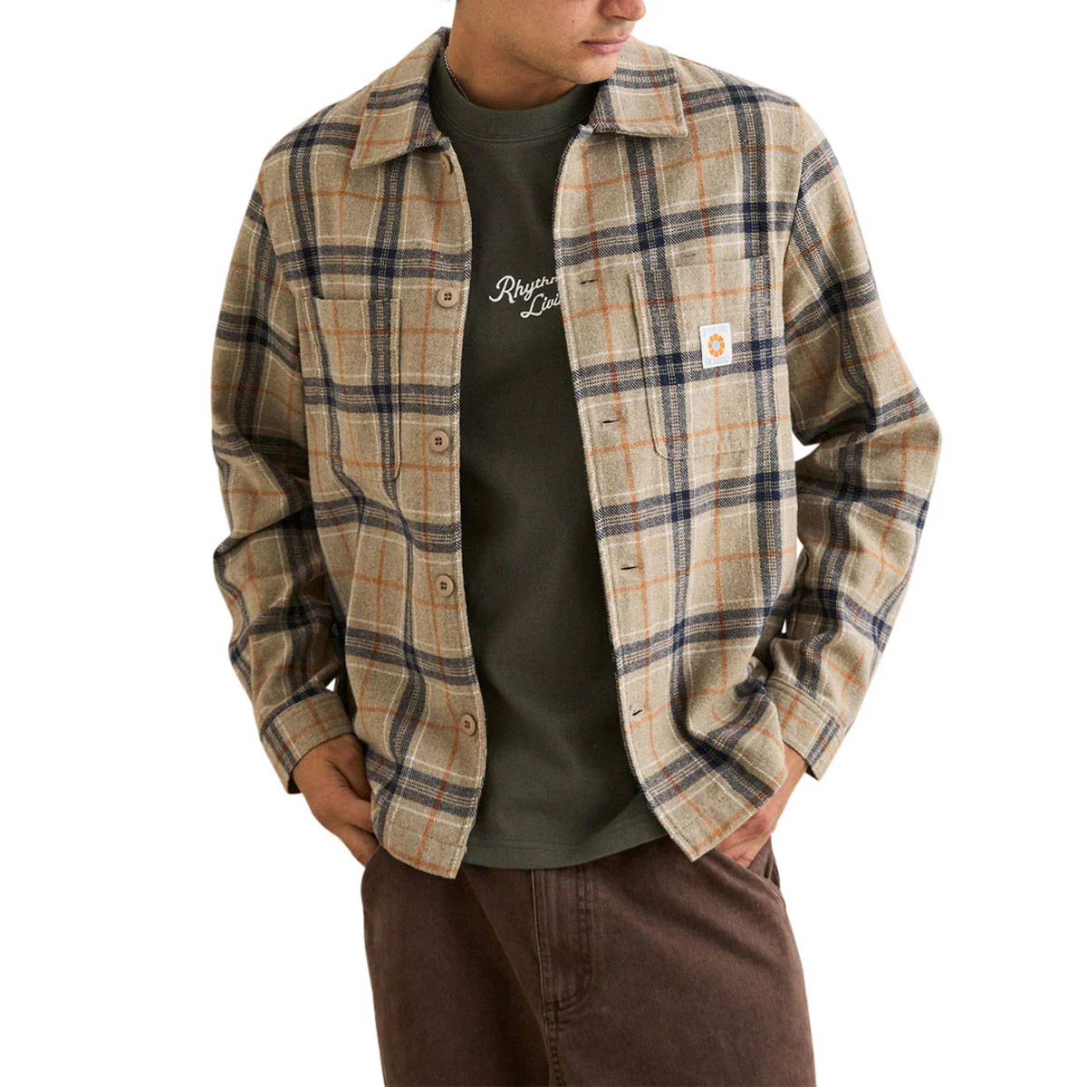 Rhythm Oscar Check Long Sleeve Shirt - Stone