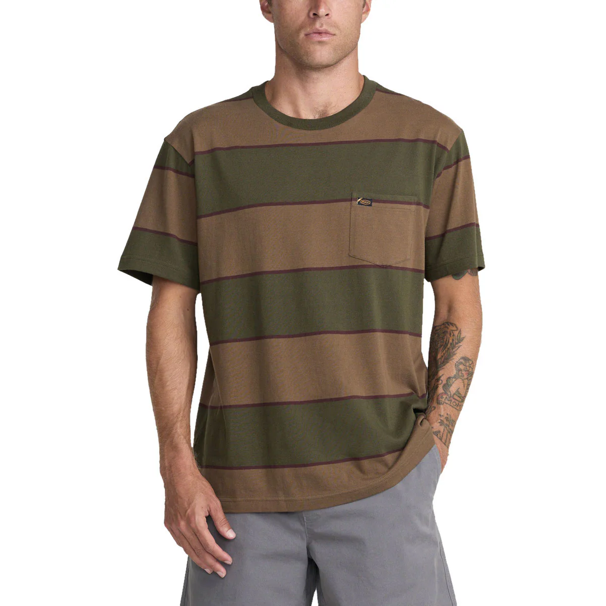 RVCA Dayshift Stripe Pocket T-Shirt - Fatigue
