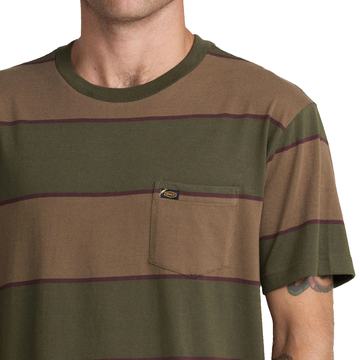 RVCA Dayshift Stripe Pocket T-Shirt - Fatigue - Image 3