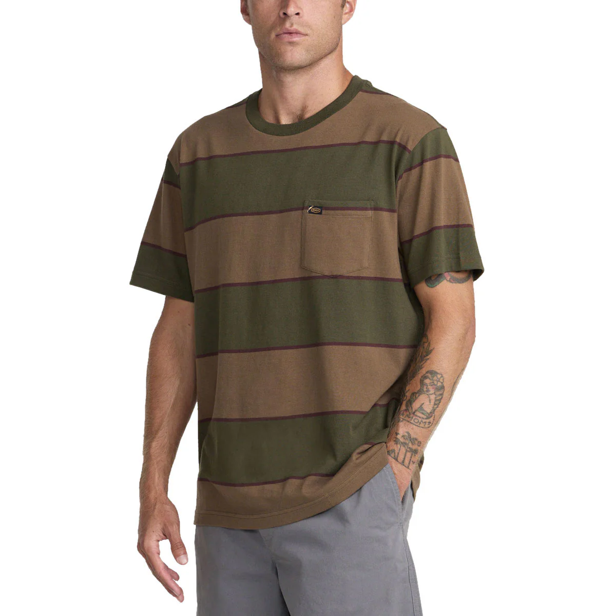 RVCA Dayshift Stripe Pocket T-Shirt - Fatigue - Image 4
