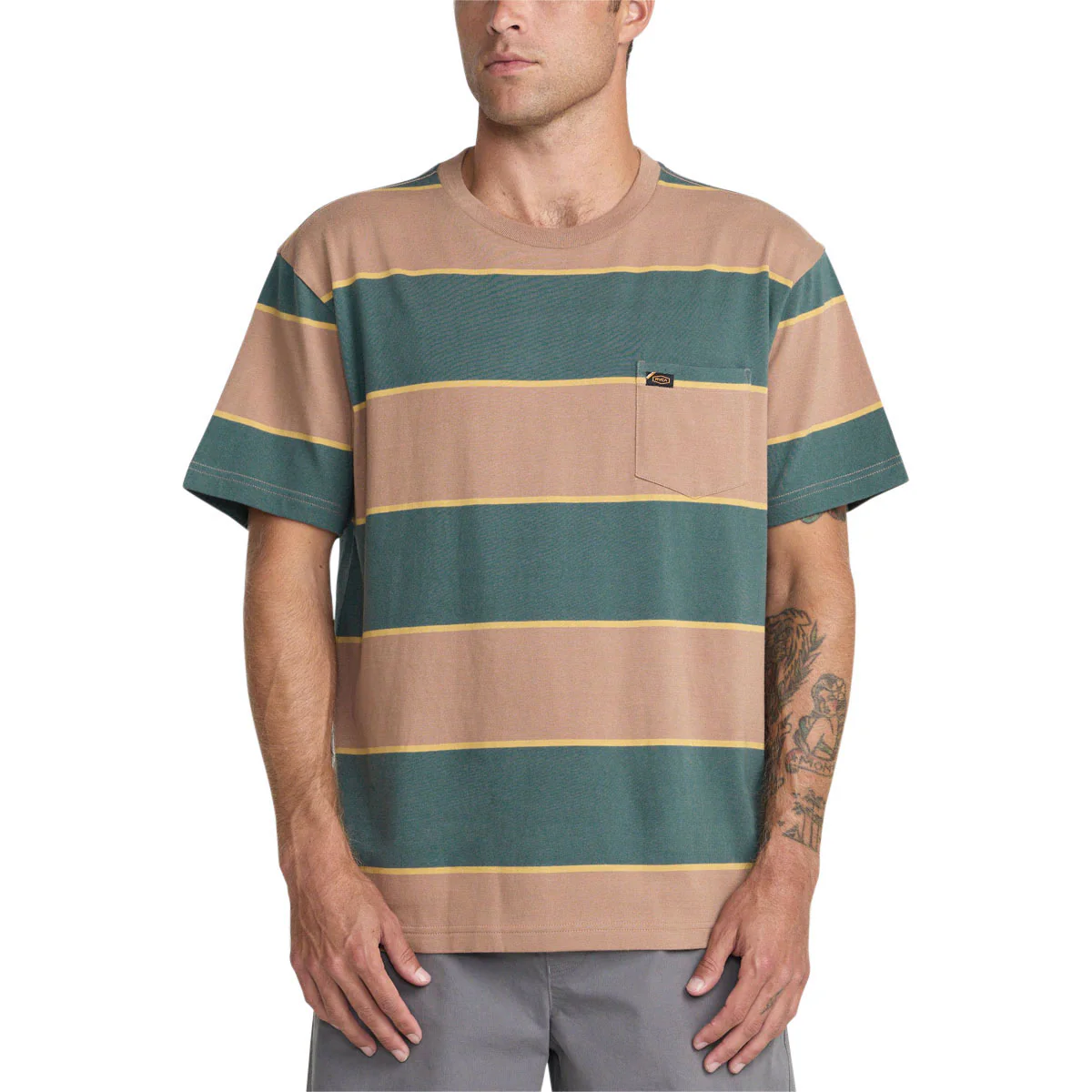 RVCA Dayshift Stripe Pocket T-Shirt - Sonora Brown