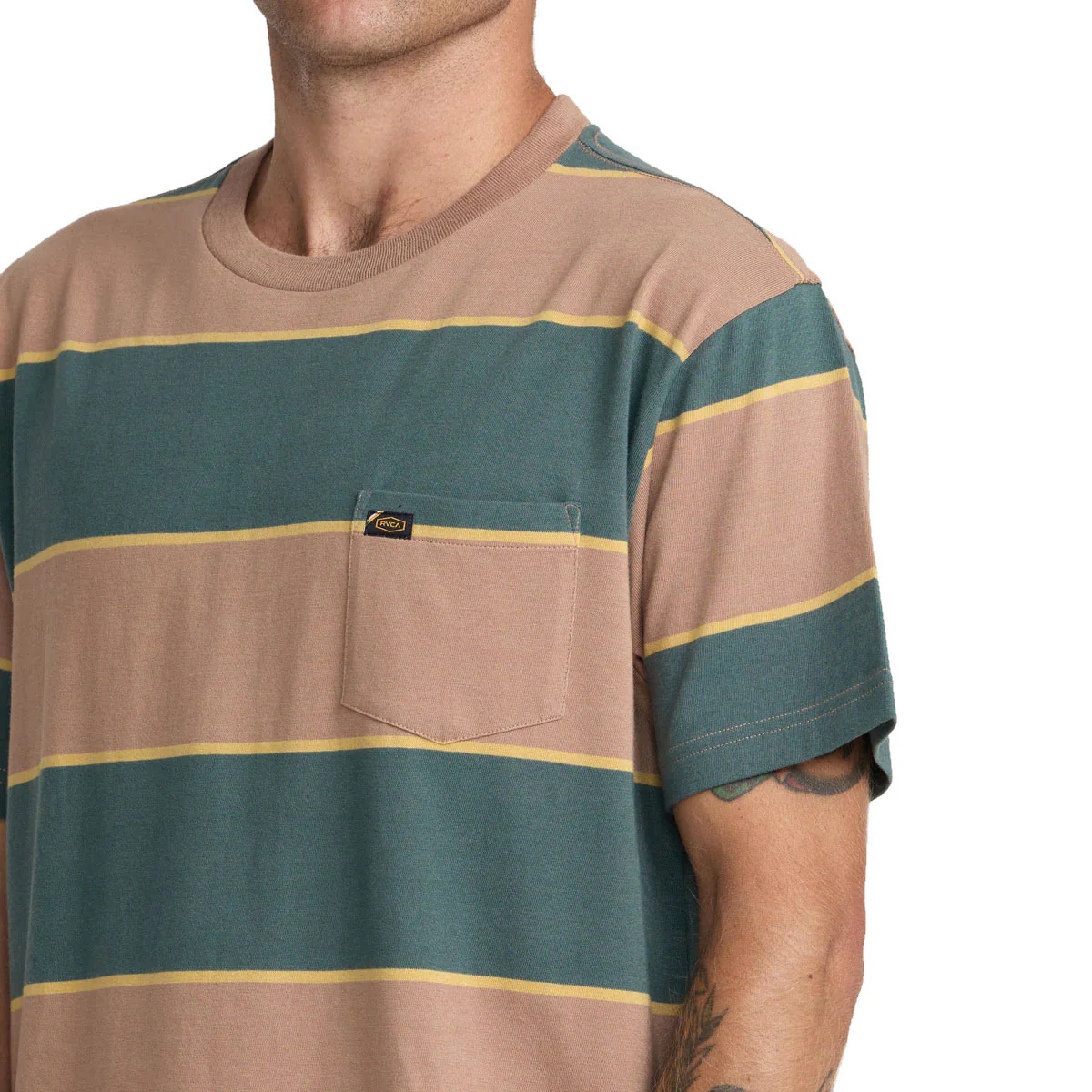 RVCA Dayshift Stripe Pocket T-Shirt - Sonora Brown - Image 3