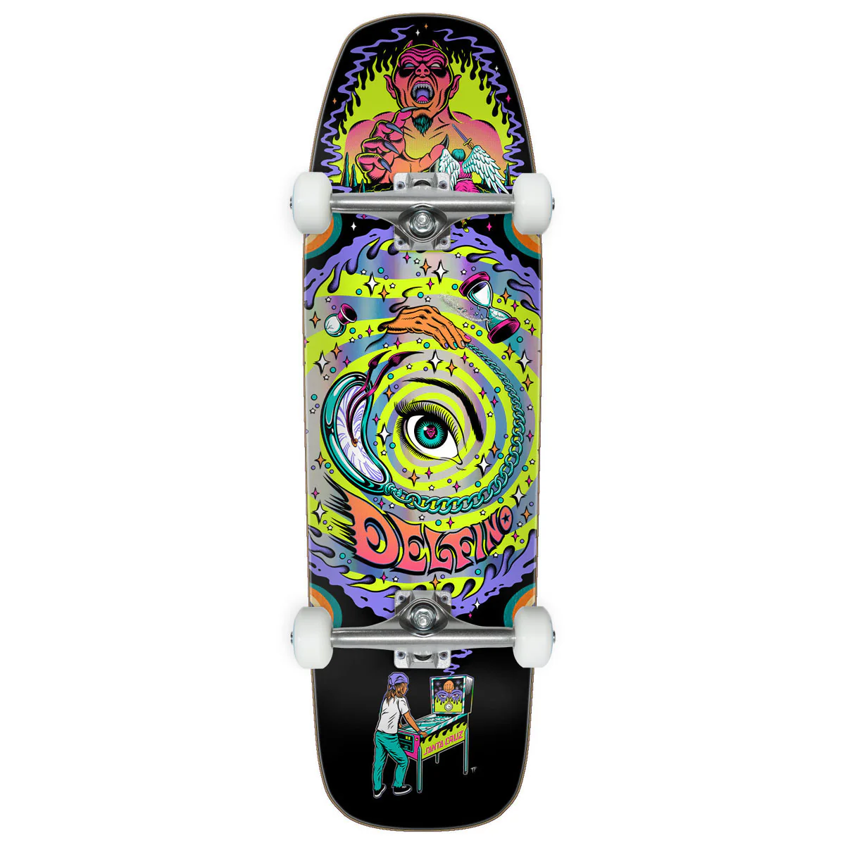 Santa Cruz Delfino Pinball Vision Pro Shaped Skateboard Complete - 9.14"