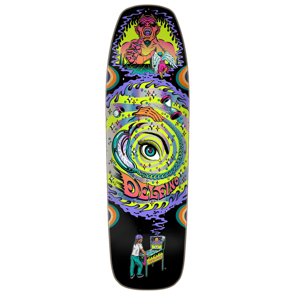Santa Cruz Delfino Pinball Vision Pro Shaped Skateboard Deck - 9.14"