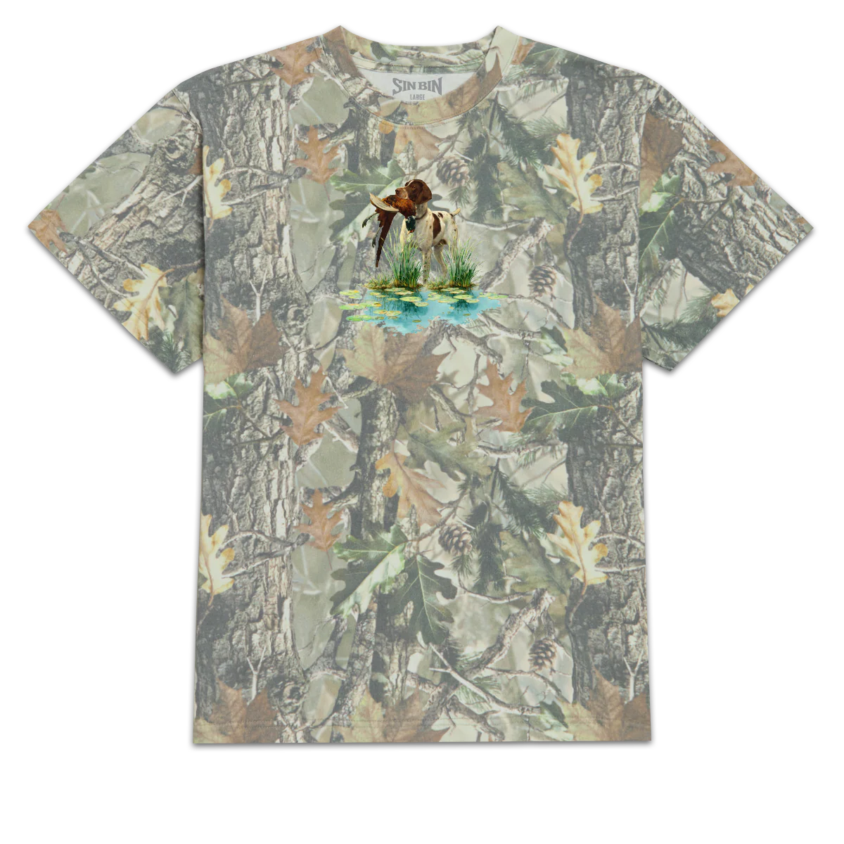 Sin Bin Dog With Bird T-Shirt - Camo - XXL