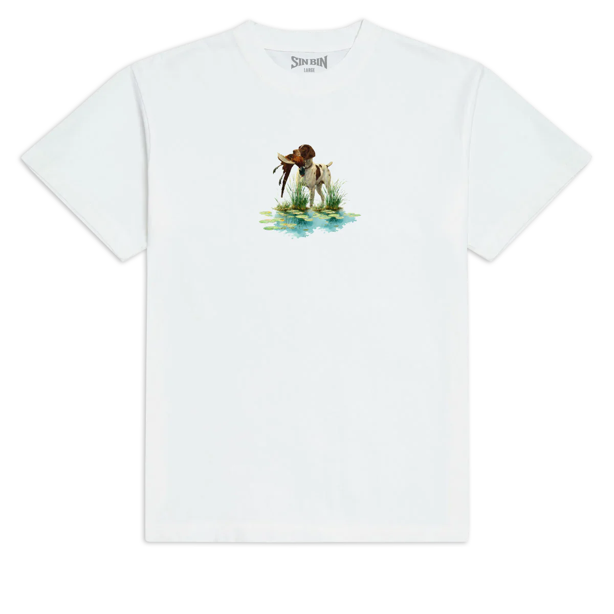 Sin Bin Dog With Bird T-Shirt - White - LG