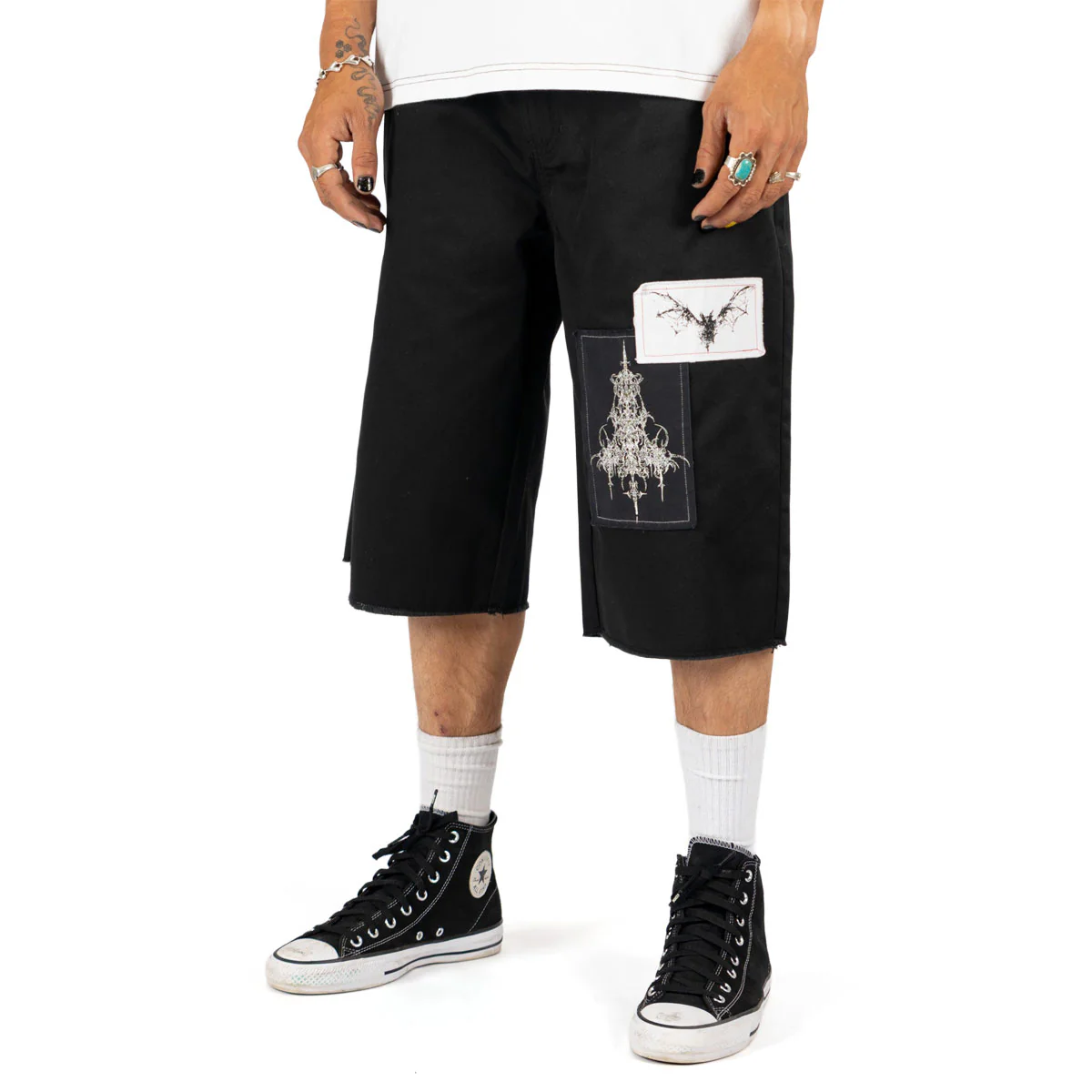 Welcome Shinner Cut-Off Twill Shorts - Black - Image 3