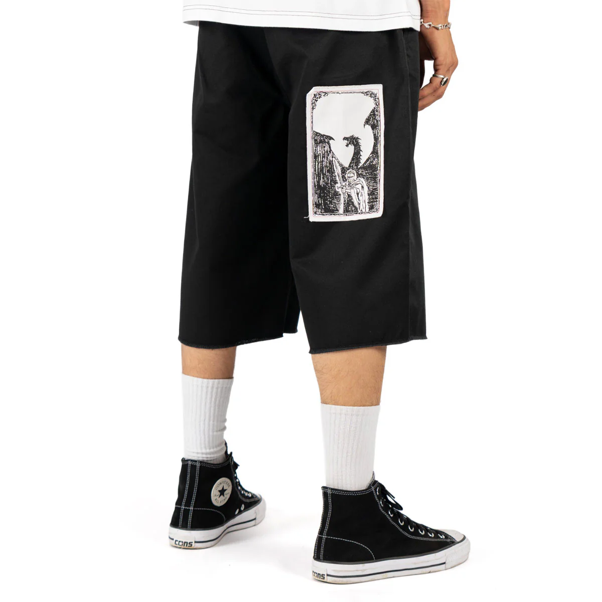 Welcome Shinner Cut-Off Twill Shorts - Black - Image 4